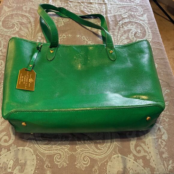 Lauren by Ralph Lauren Handbags - Lauren Ralph Lauren Emerald Lizard Embossed Leather RLL Gold Hardware Large Bag